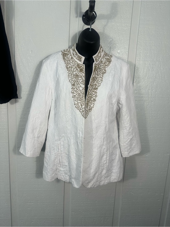 Chico's Jackets & Blazers - Chicos White Gold Beaded Blazer Size 2/L EUC